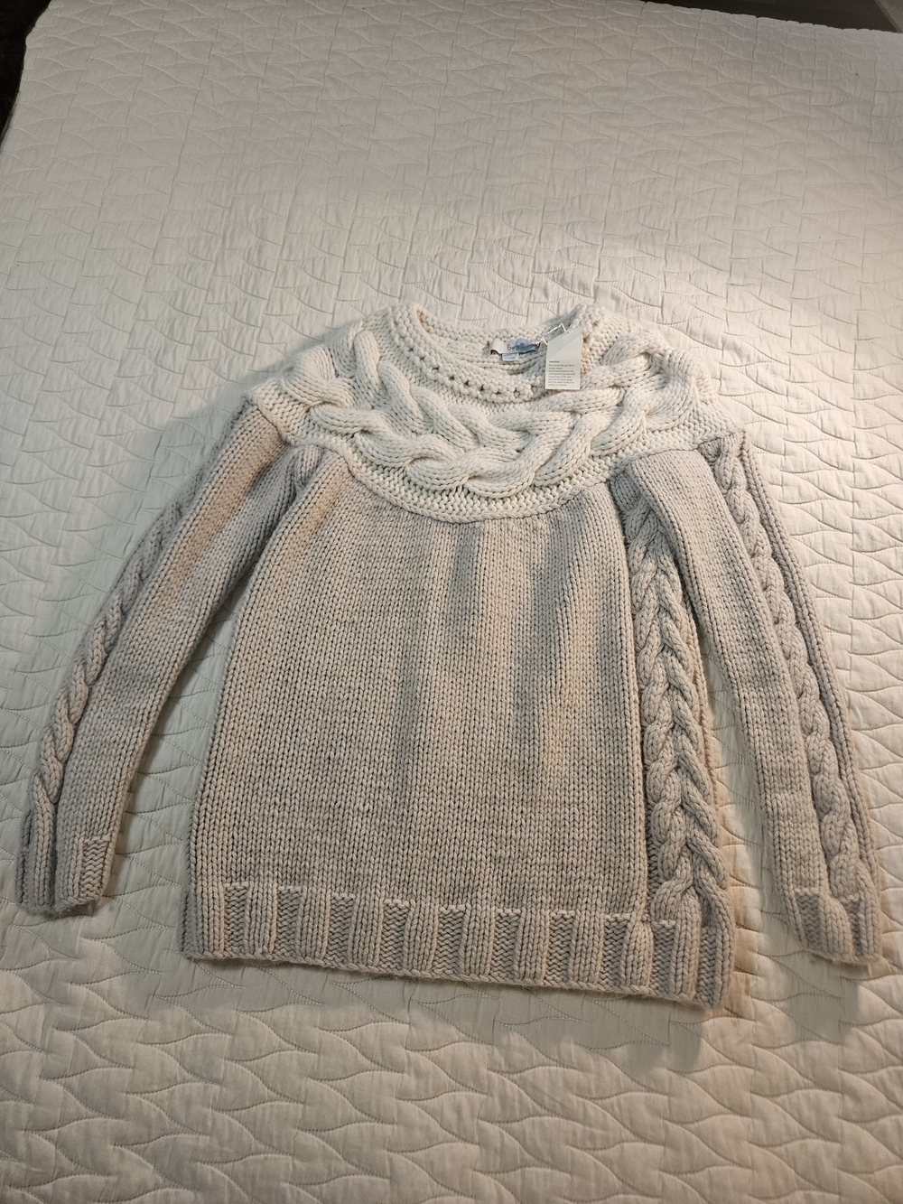 Boden Vintage Cozy Hand Knit Cream Cable-Knit Sweater